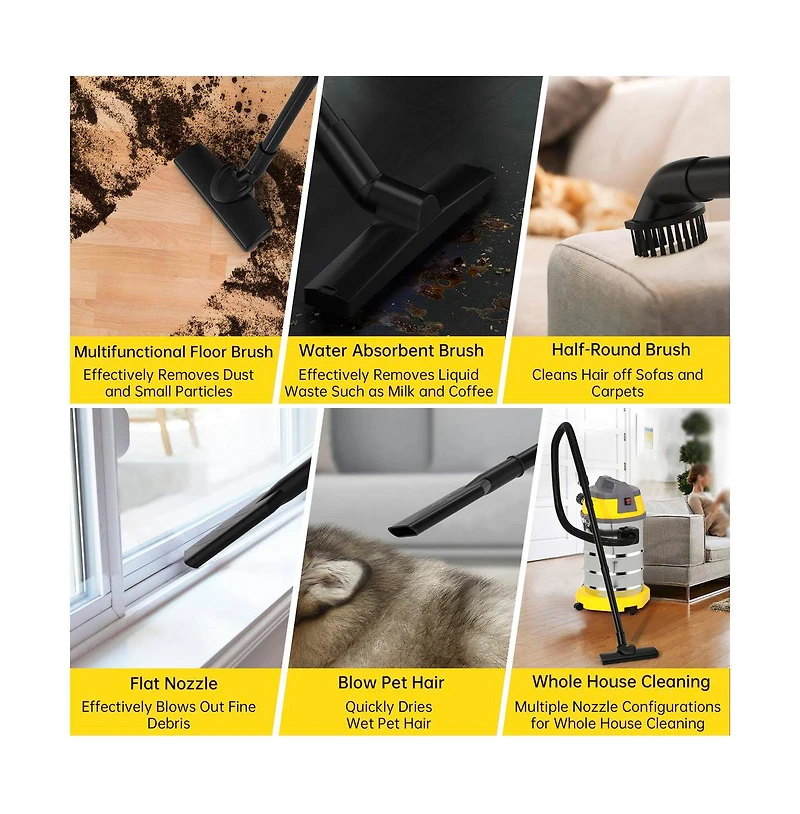 Topteng 3200W Wet Dry Vacuum with Blower - 9.2 Gal Stainless Steel Tank and 23KPA Suction for Garage and Home