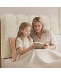 gaomon Twin Bed Frame Boucle Upholstered Wave Headboard Girls Kids Wooden Slats No Box Spring Needed Beige