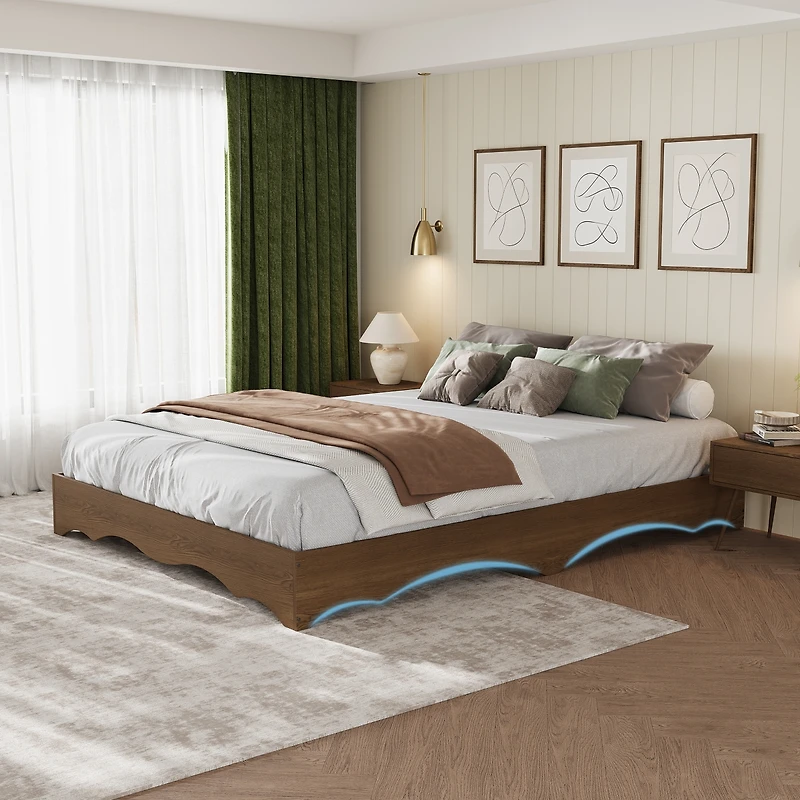 homfan Minimalist Wave Edge Wood Platform Bed Frame – Sturdy and Noise-Free, Easy Assembly, No Box Spring