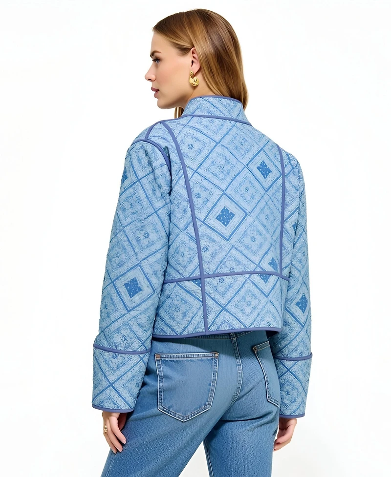 Modenaire Women's Diamond Quilted Open-Front Jacket