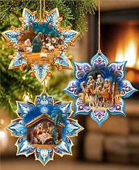 Designocracy Nativity Snowflake Wood Ornaments, Set of 3