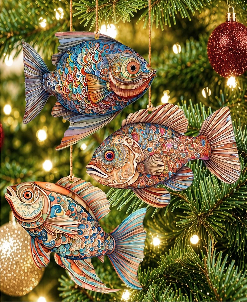 Designocracy Colorful Fish Holiday Ornaments, Set of 3