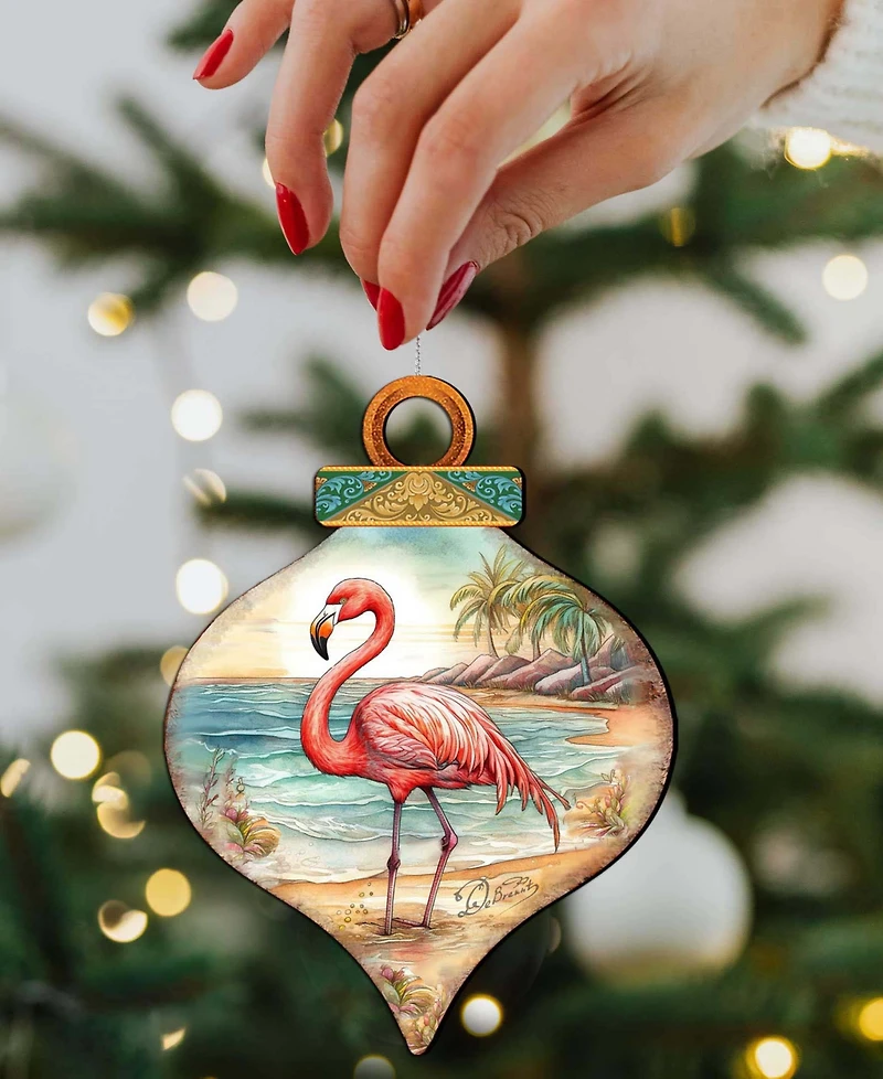 Designocracy Flamingo Charm Christmas Wood Ornament