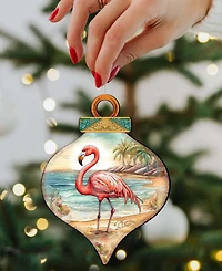 Designocracy Flamingo Charm Christmas Wood Ornament