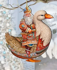 Designocracy Charming Santa on Goose Christmas Wooden Ornaments Holiday Decor G. DeBrekht