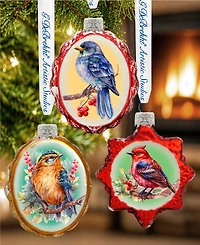 Designocracy Forest Birds Keepsake Mercury Glass Christmas Ornaments Set of 3 G. DeBrekht