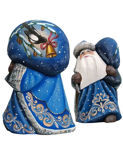 G.DeBrekht Woodcarved and Hand Painted Santa Midnight Yuletide Chorus with Bag Figurine
