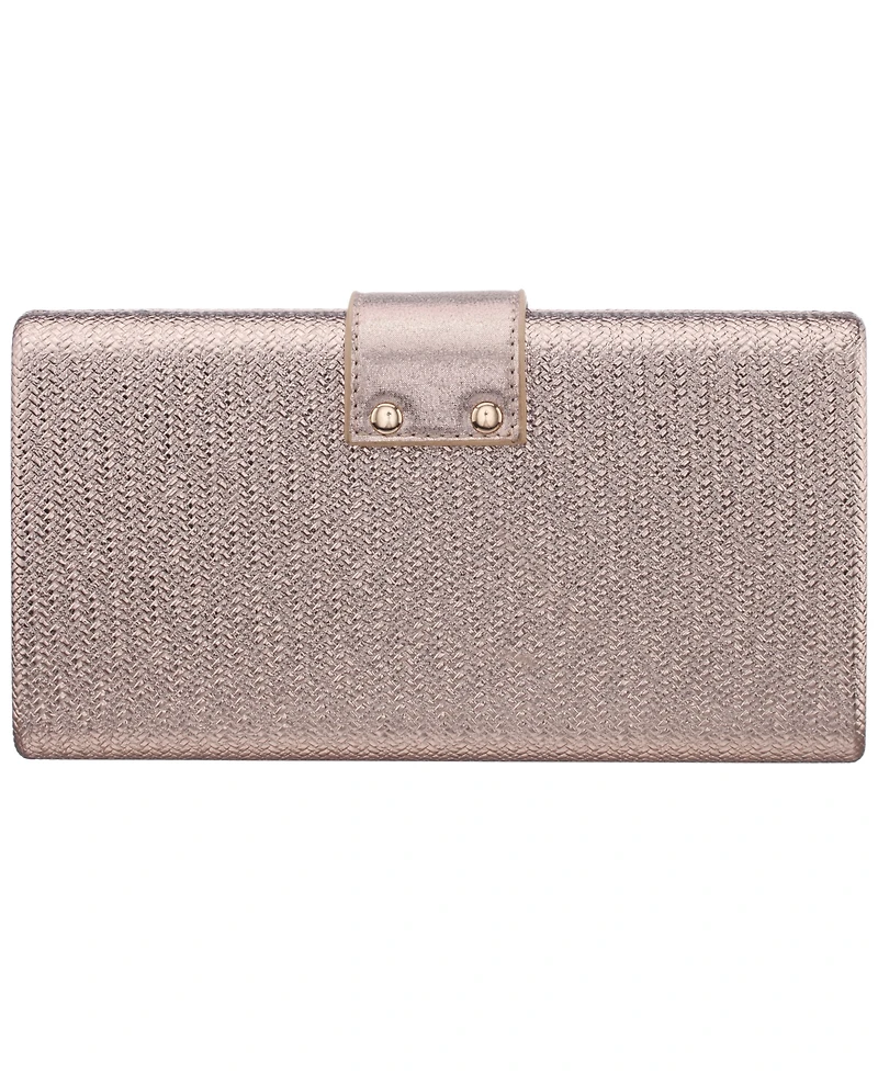 Nina Embossed Woven Turnlock Minaudiere Small Handbag