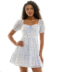 Kingston Grey Juniors' Sweetheart-Neck Puff-Sleeve Mini Dress