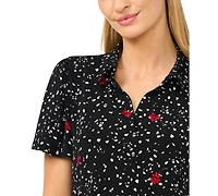 CeCe Women's Printed Short-Sleeve Collared Neck Knit Polo Dress