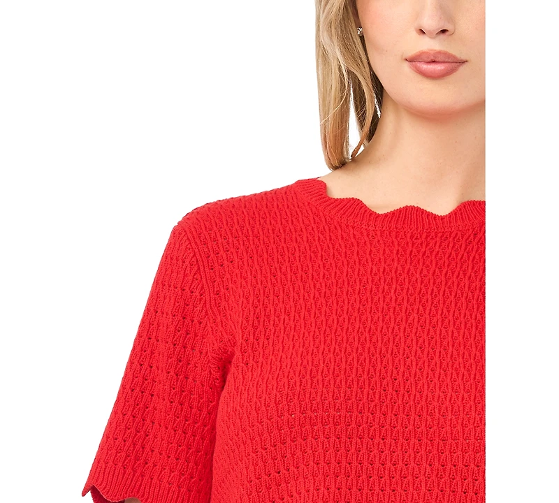 CeCe Women's Pointelle Short-Sleeve Crewneck Top