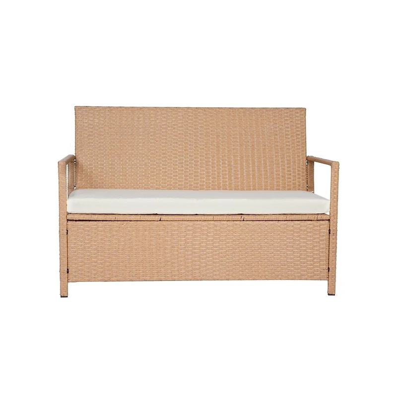 Sugift 2-Person Rattan Storage Bench with Lift Lid and Cushion