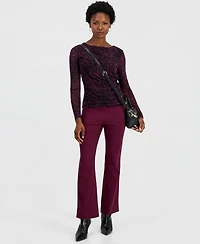 I.n.c. International Concepts Women's Petite Long-Sleeve Ruched Mesh Blouse, Macy's Exclusive