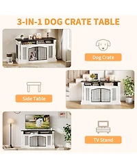63" Large Dog Crate for 2 Dogs, Roman Column Kennel with Open Storage for Small Medium Dogs, Dog Cage Table Tv Stand, Dog Kennel Entertainment Center