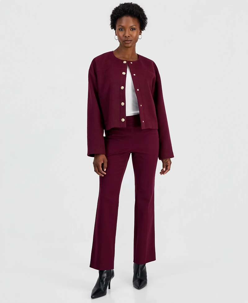 I.n.c. International Concepts Petite Lined Round-Neck Poly-Wool Blend Snap-Front Jacket, Macy's Exclusive