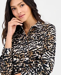 Anne Klein Essentials Petite Printed Button-Front Blouse