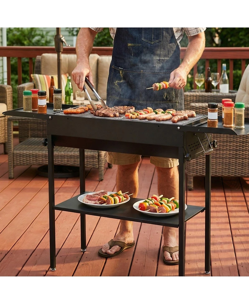 Cozito Foldable Charcoal Grill with Adjustable Height and Folding Side Tables