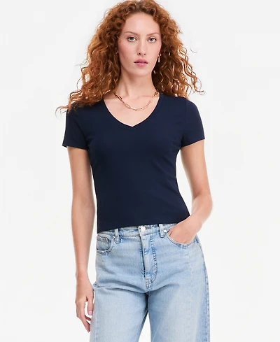 On 34th Women's Cropped V-Neck Meet & Greet T-Shirt, Macy's Exclusive