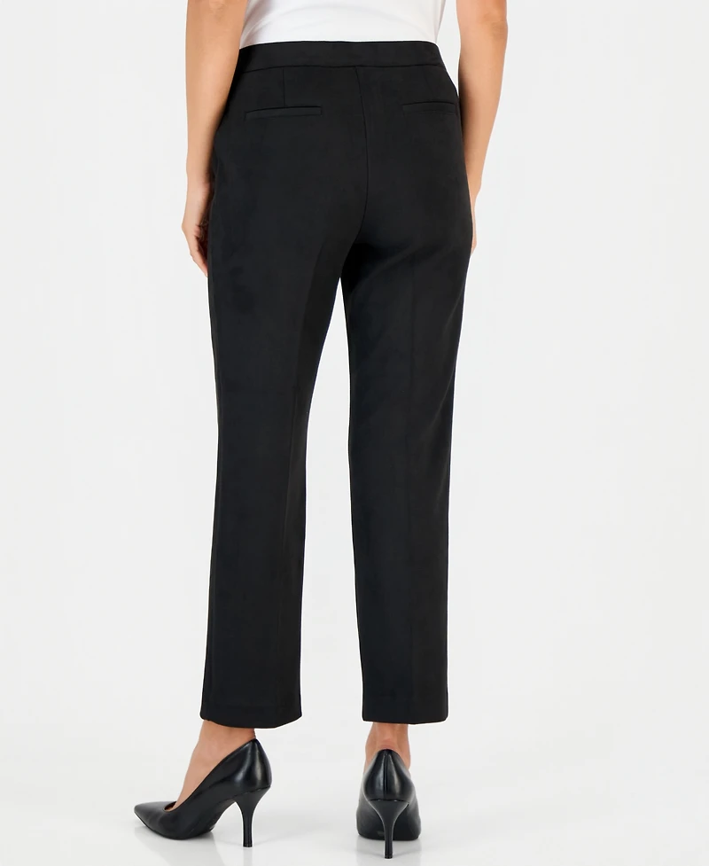 Anne Klein Essentials Petite Faux Suede Pull-On Straight-Leg Pintuck Pants