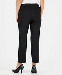 Anne Klein Essentials Petite Faux Suede Pull-On Straight-Leg Pintuck Pants