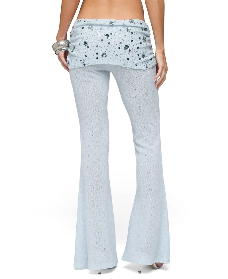 Edikted Women's Zephyra Bead and Sequin Foldover Pants