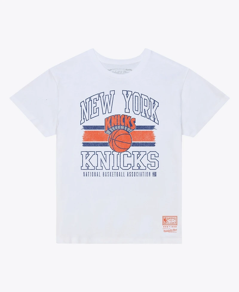 Mitchell & Ness Women's White New York Knicks Striped Logo Boxy T-Shirt