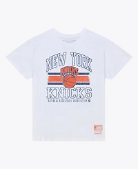 Mitchell & Ness Women's White New York Knicks Striped Logo Boxy T-Shirt