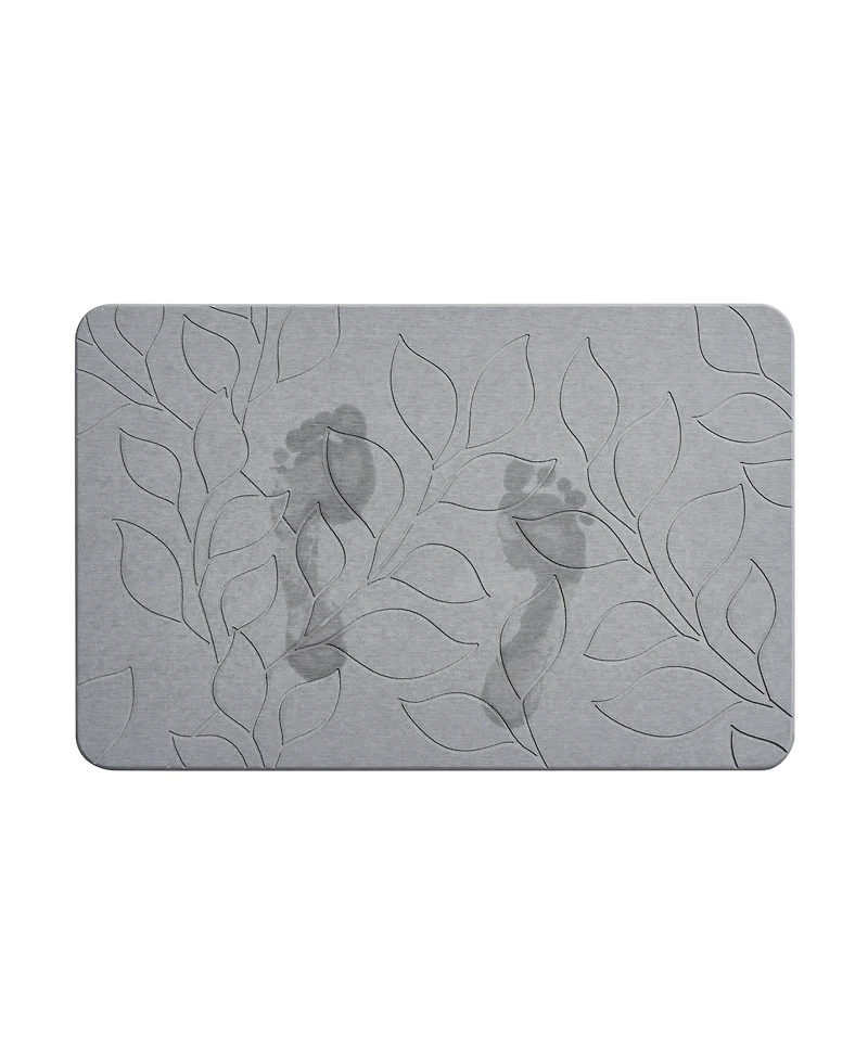 Vcny Home Carved Leaves Diatomite Stone Bath Mat, 16" x 24"