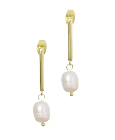 Adornia Gold Natural Freshwater Imitation Pearl Rectangle Drop Earrings