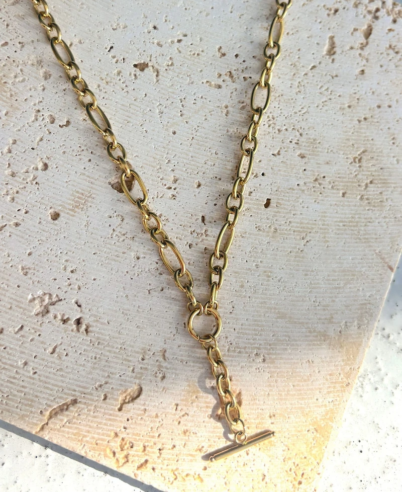 Adornia Tarnish Resistant Gold Mixed Link Y-Necklace