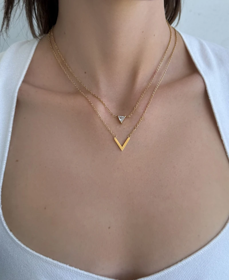 Adornia Gold CZb Set of 2 Triangle Pendant Necklaces