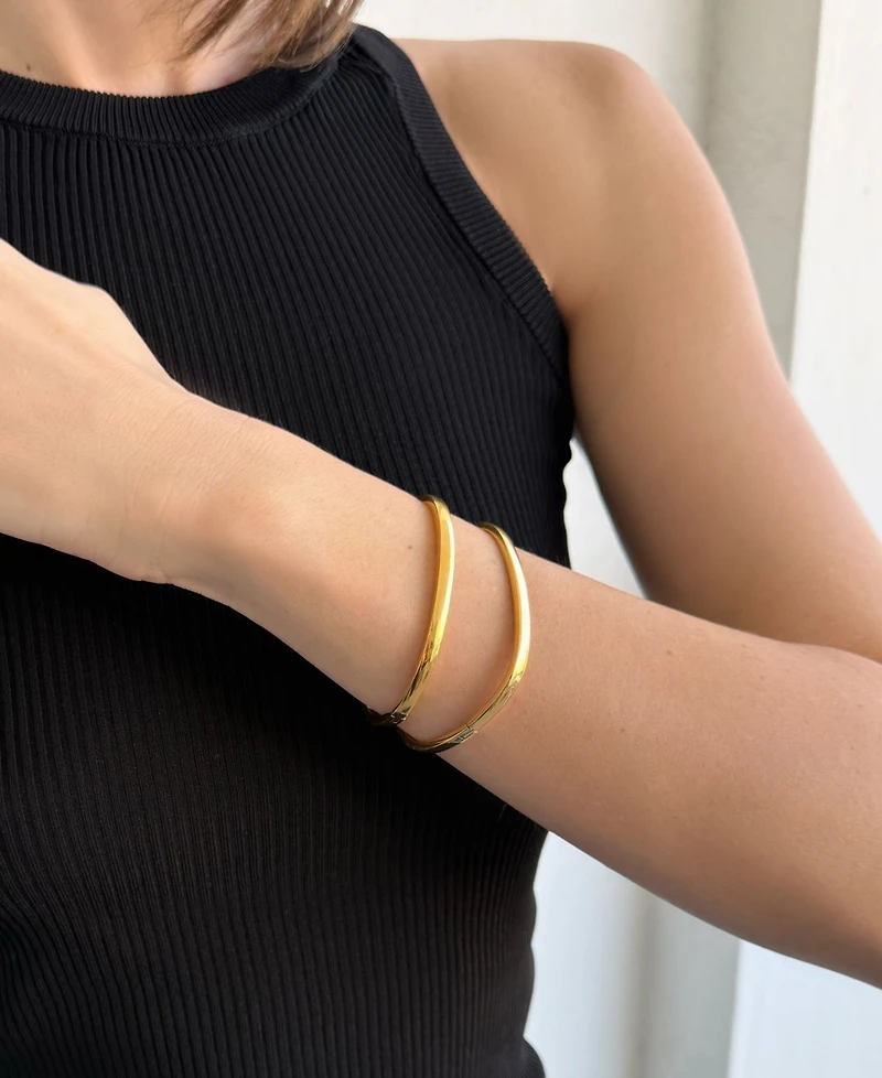 Adornia Tarnish Resistant Gold Rectangle and Oval Cuff Set