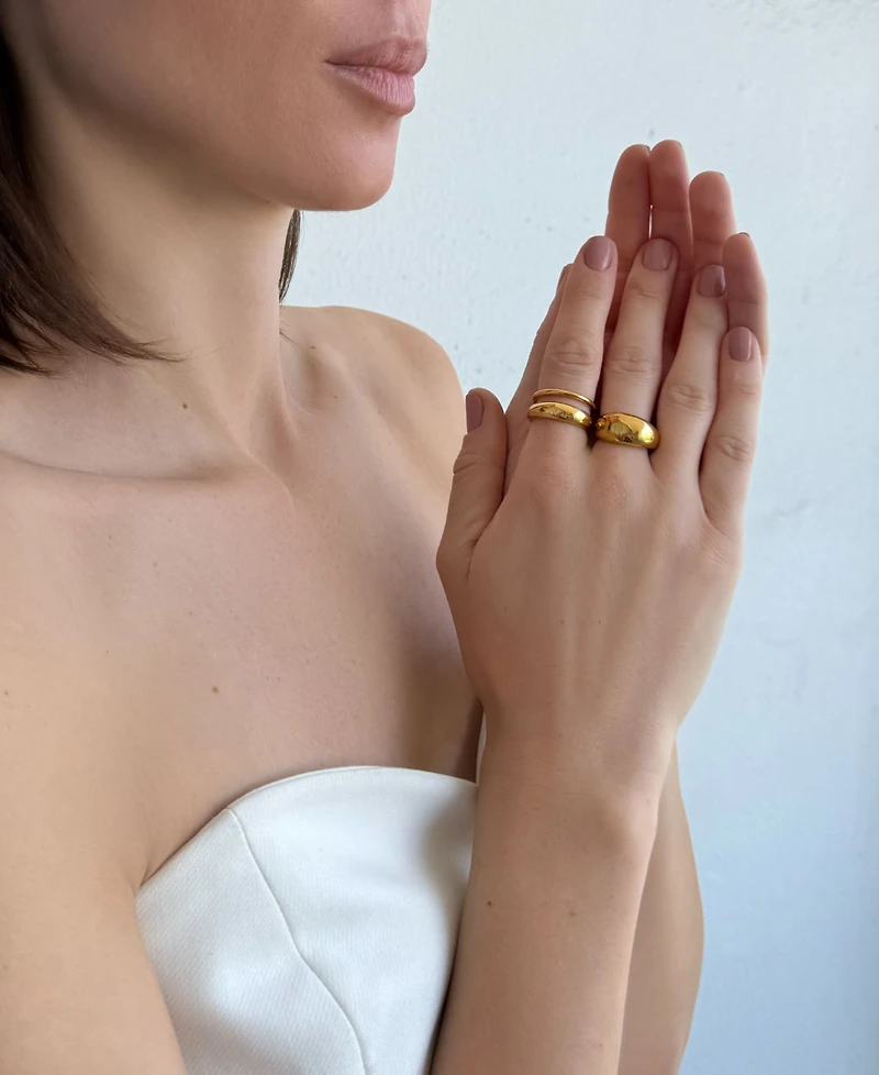 Adornia Tarnish Resistant Gold Chunky Dome Ring Set