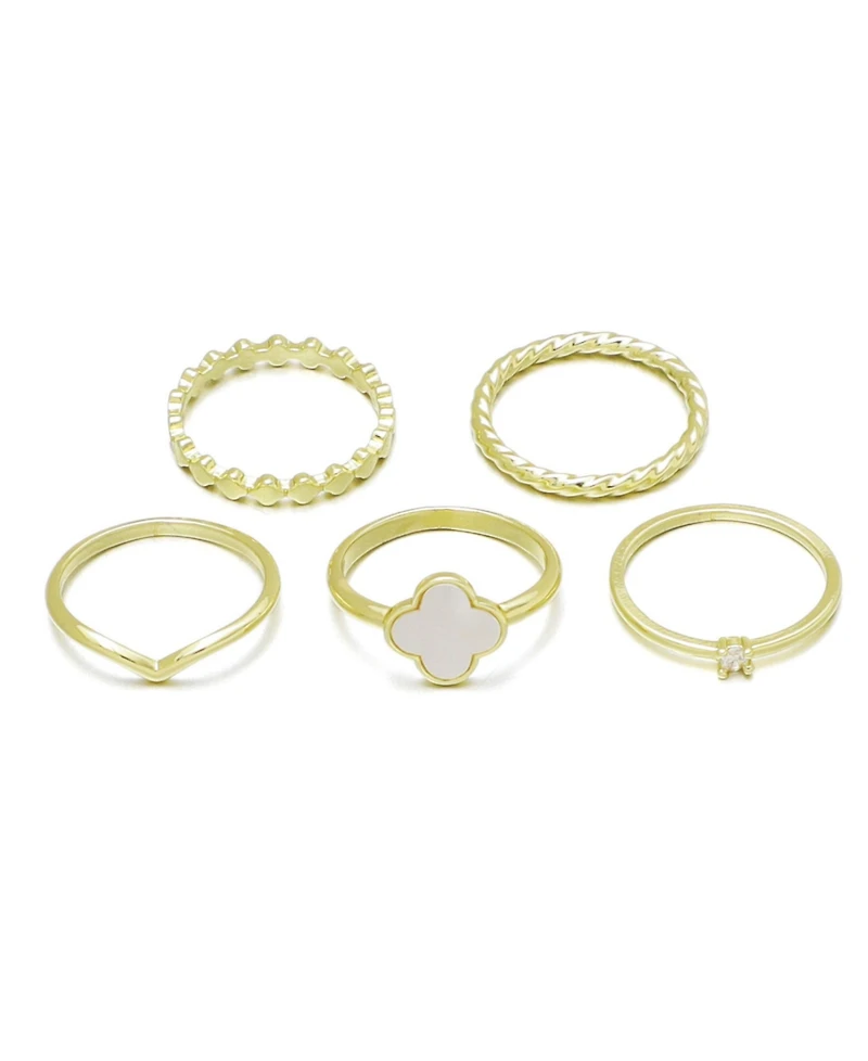 Adornia 14k Gold-Plated Clover Ring 5-Piece Set