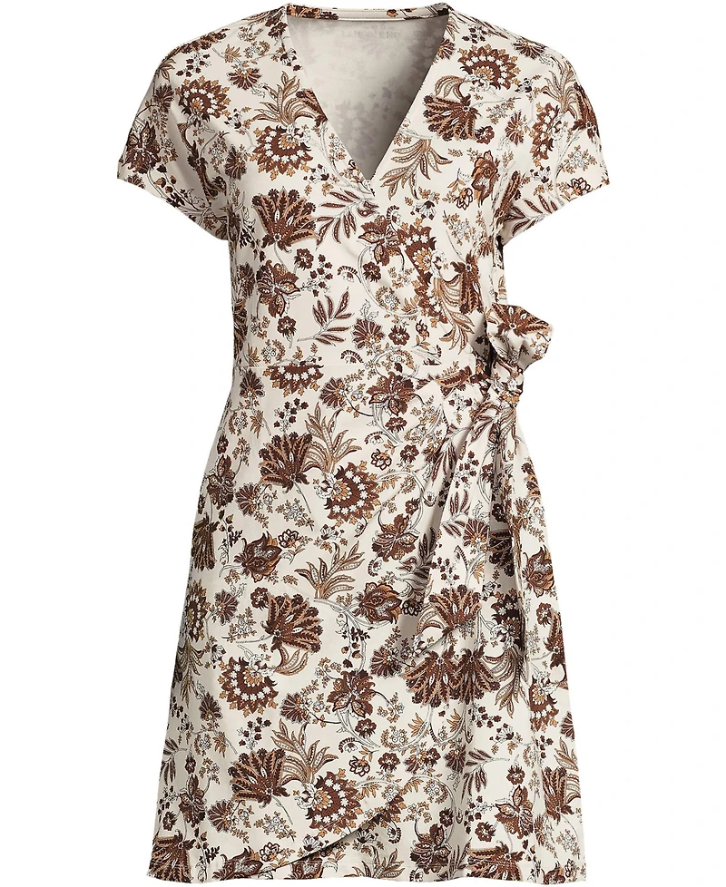 Lands' End Women's Cotton Modal V Neck Mini Wrap Dress