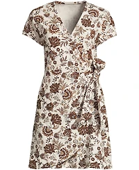 Lands' End Women's Cotton Modal V Neck Mini Wrap Dress