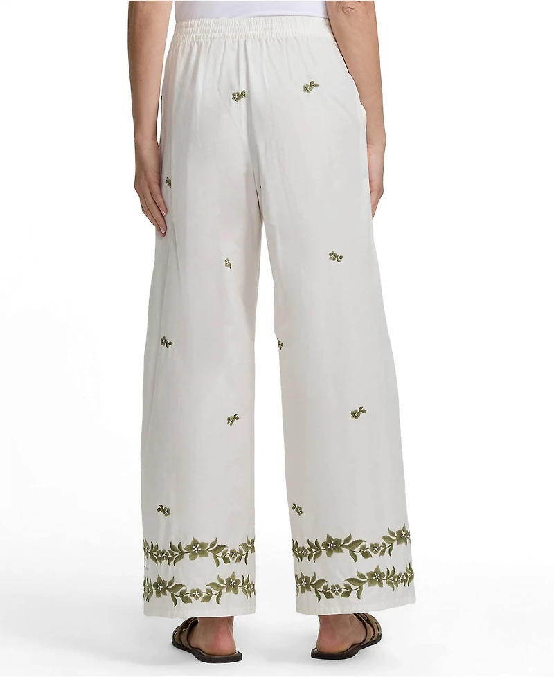 Lands' End Women's Poplin High Rise Extra Wide Leg Embroidered Pants