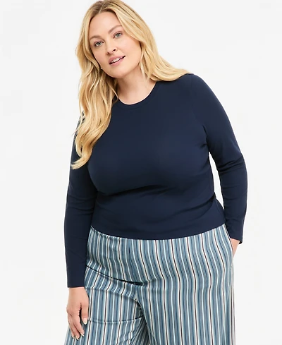 On 34th Plus Meet & Greet Long-Sleeve Top, Macy's Exclusive