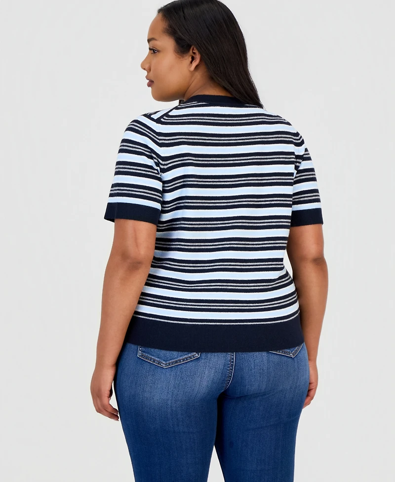 On 34th Trendy Plus Mallory Striped Sweater-Knit T-Shirt, Macy's Exclusive