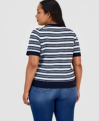 On 34th Trendy Plus Mallory Striped Sweater-Knit T-Shirt, Macy's Exclusive