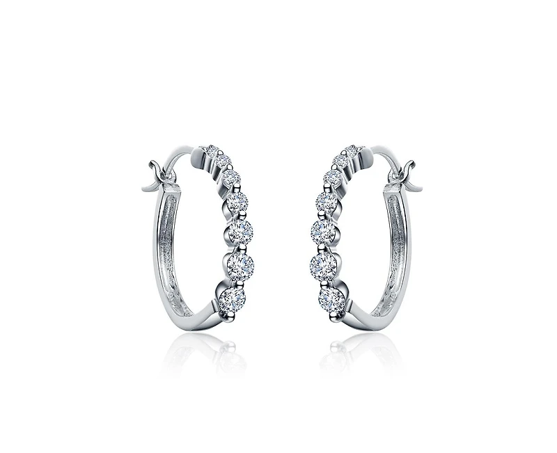 Genevive Timeless White Gold Plated Cz Small Graduated Hoop Earrings