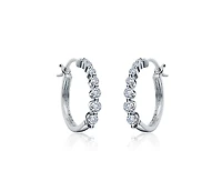 Genevive Timeless White Gold Plated Cz Small Graduated Hoop Earrings