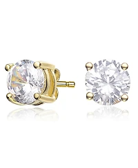 Genevive Dainty 14K Gold Plated 8MM Round Cz Prong Set Stud Earrings