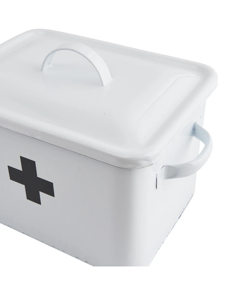Storied Home Enameled Metal First Aid Box with Lid and Swiss Cross