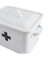 Storied Home Enameled Metal First Aid Box with Lid and Swiss Cross