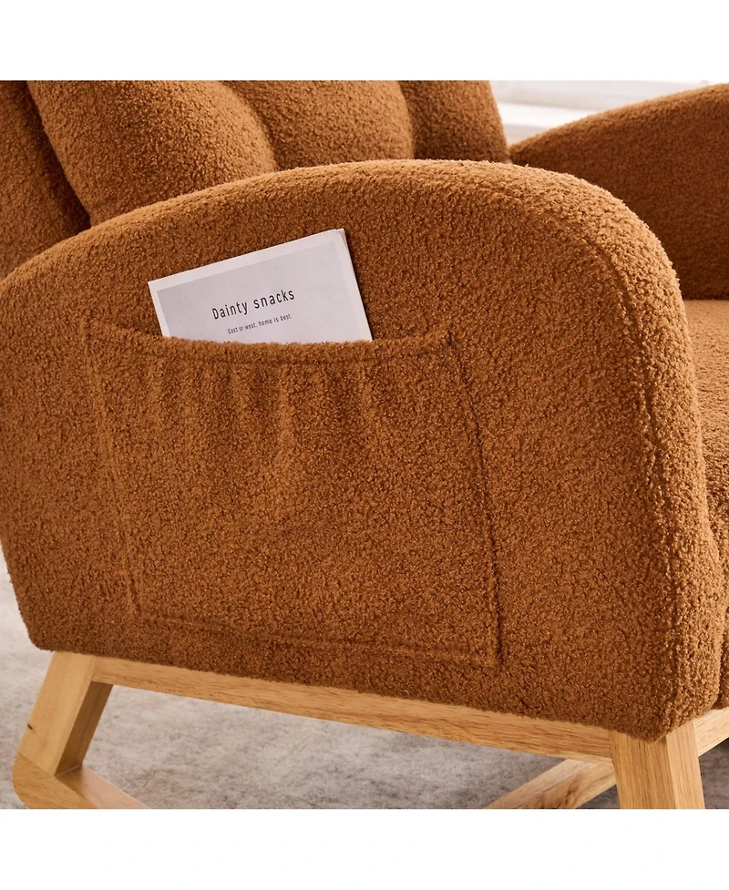 Sailvan Upholstered High Back Accent Rocking Chair with Footrest and Storage Pocket for Living Room