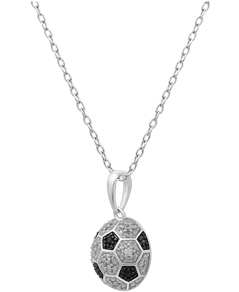 Macy's Black Diamond (0.03 ct. t.w.) & White Diamond (0.07 ct. t.w.) Soccer Ball Pendant Necklace in Sterling Silver