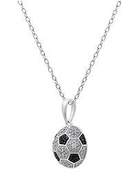 Macy's Black Diamond (0.03 ct. t.w.) & White Diamond (0.07 ct. t.w.) Soccer Ball Pendant Necklace in Sterling Silver