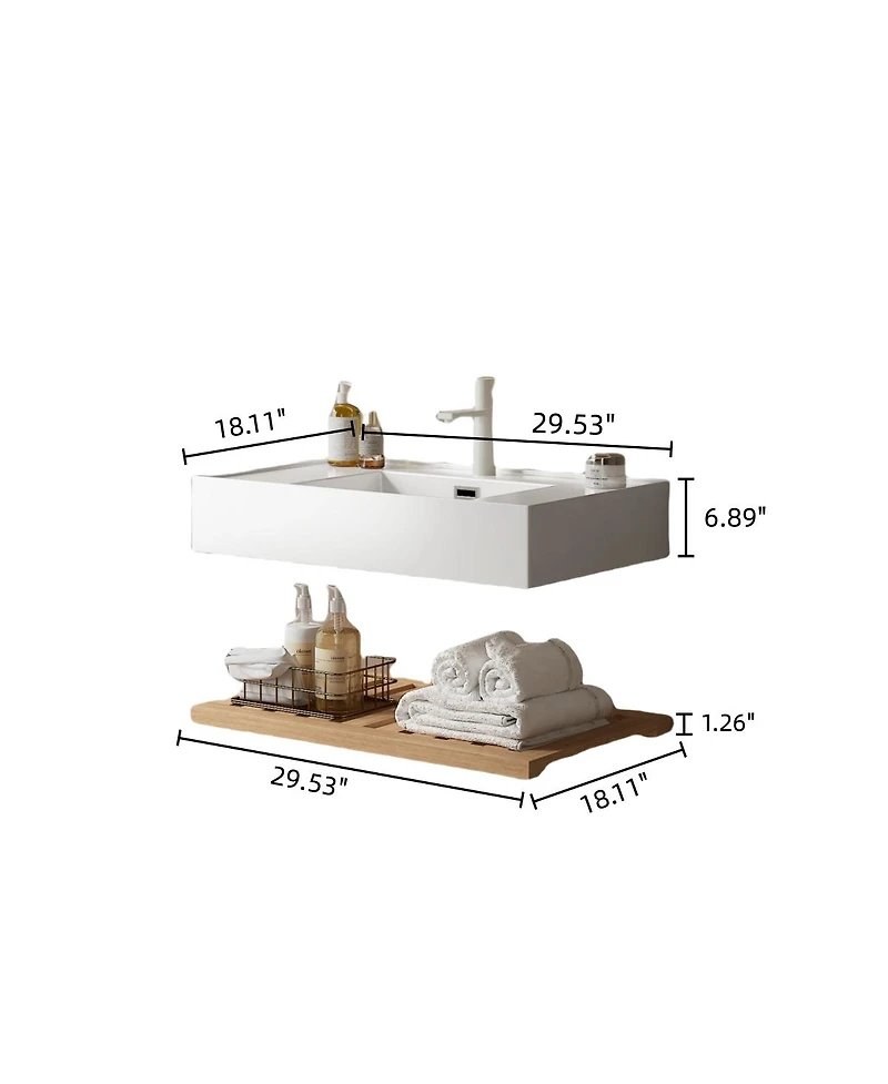 Sillysis Floating Bathroom Vanity with Acrylic Integrated Sink, Wall Mounted Shelf