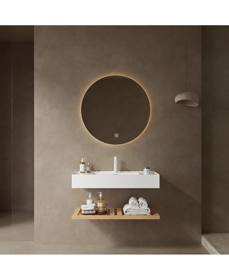 Sillysis Floating Bathroom Vanity with Acrylic Integrated Sink, Wall Mounted Shelf